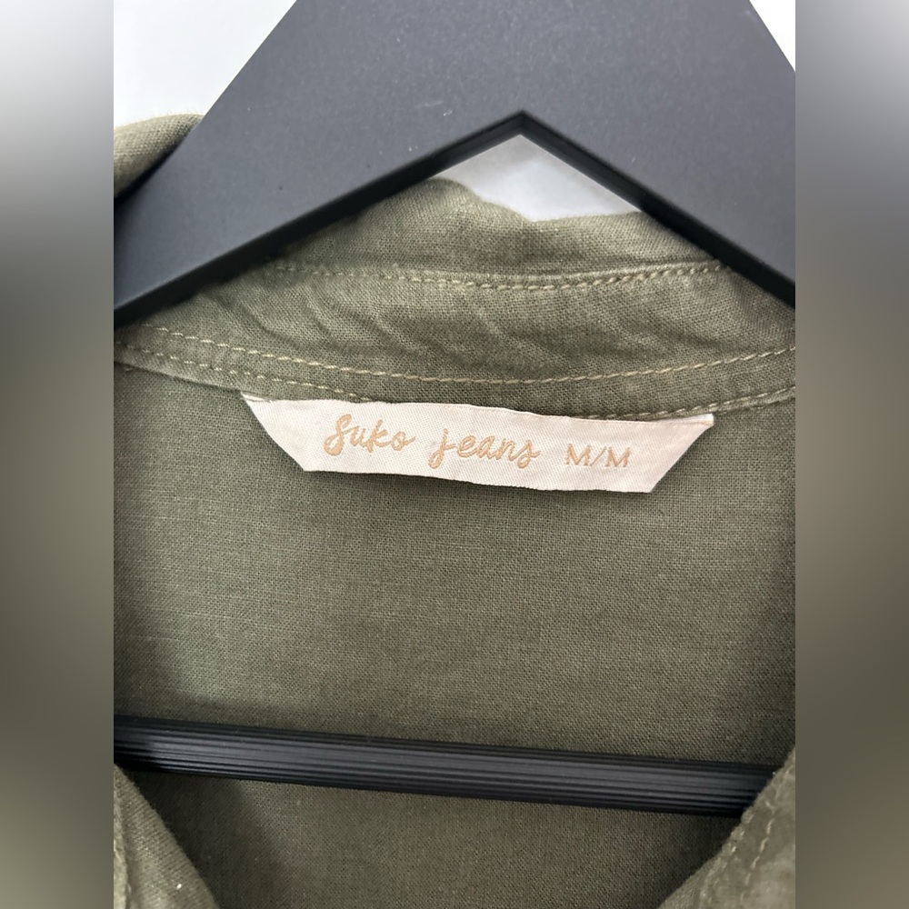 Suko oversized linen blend green button down shirt - Picture 3 of 6